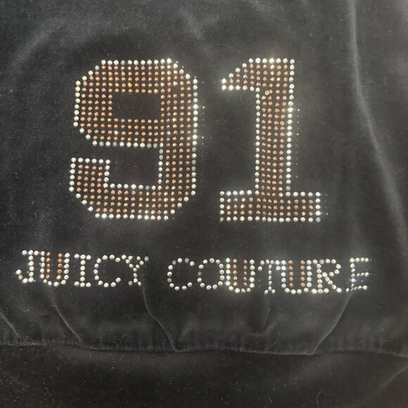 Vintage Juicy Couture Tracksuit Jacket Large Black Velour Cropped Y2K Rhinestone - Picture 10 of 11